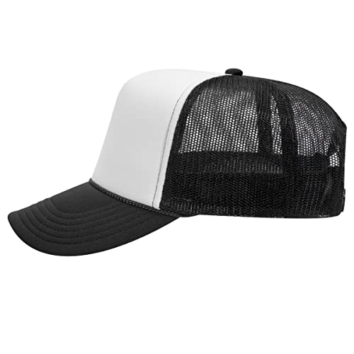 OTTO Polyester Foam Front 5 Panel High Crown Mesh Back Trucker Hat - Blk/Wht/Blk - Image 5