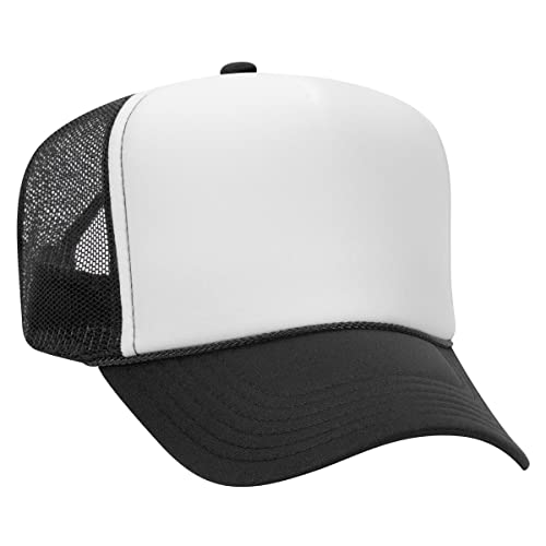OTTO Polyester Foam Front 5 Panel High Crown Mesh Back Trucker Hat - Blk/Wht/Blk - Image 1