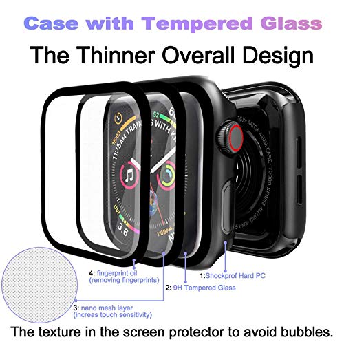 comfast Zitel Case with Screen Protector Compatible for Apple Watch SE 2nd gen 2022 / SE 1st gen/Series 6/5/4, 44mm Hard PC Cover with Built-in 9H Tempered Glass - Matte Black - Image 2