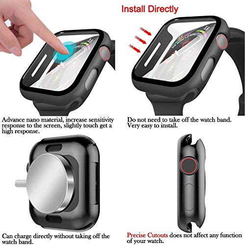 comfast Zitel Case with Screen Protector Compatible for Apple Watch SE 2nd gen 2022 / SE 1st gen/Series 6/5/4, 44mm Hard PC Cover with Built-in 9H Tempered Glass - Matte Black - Image 4