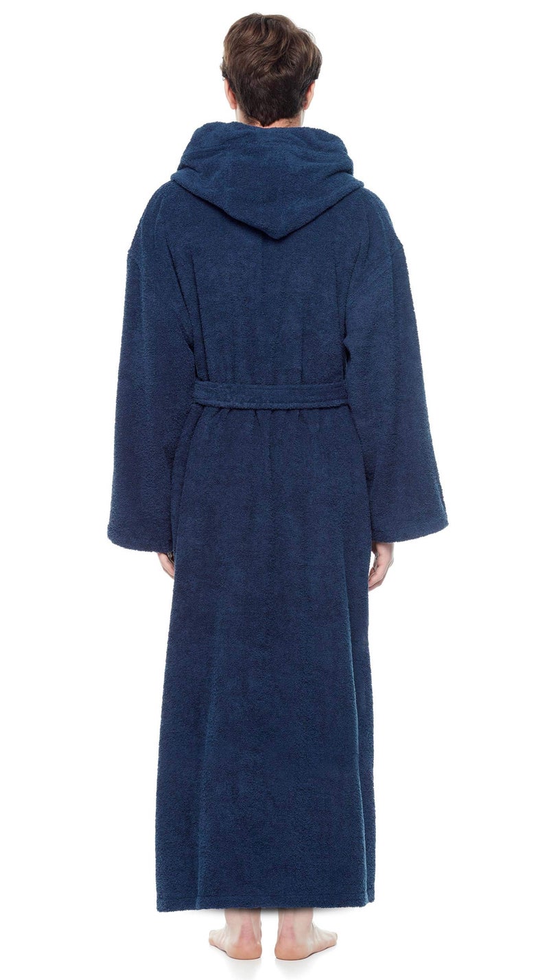 Arus Arus Mens Hooded Classic Turkish Cotton Bath Robe with Full Length Options Navy Blue, XX-Large  - Image 3