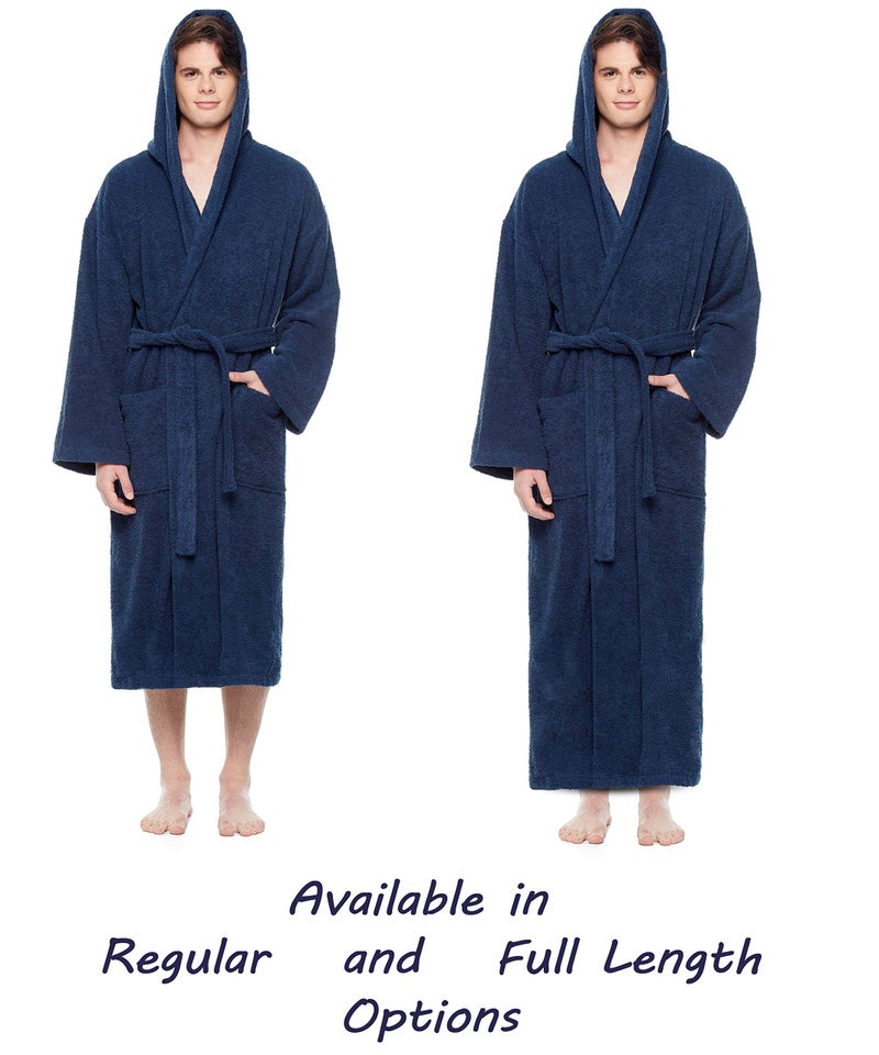 Arus Arus Mens Hooded Classic Turkish Cotton Bath Robe with Full Length Options Navy Blue, XX-Large  - Image 2
