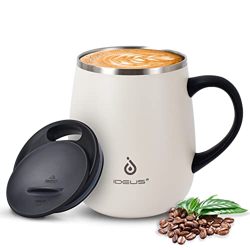 Ideus 16 oz 470 ml Insulated Coffee Mug with Handle and Lid Double Wall Stainless Steel Vacuum Thermal Coffee Mug Travel Coffee Cup Thermal Cup for Home and Office Snow Mountain White