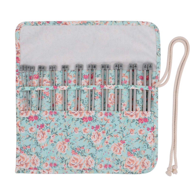 Coopay Knitting Needles Set with Roll Bag Straight Single Pointed Knitting Needles Kit 22 Pcs Lightweight Metal Short Knitting Pins and Handy Storage Bag 20 to 80mm 25 cm