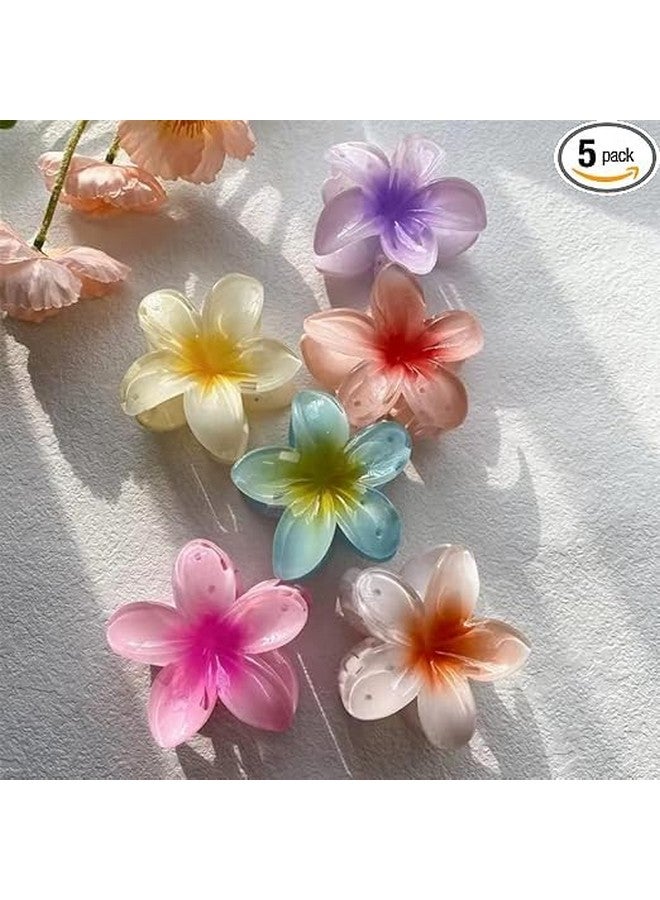 DICHOT 4pcs Tropical Flower Hair Clips, 3.3 Inch Plumeria Design, Strong Metal Spring Clutcher Claw, Multi-Colour - Image 4