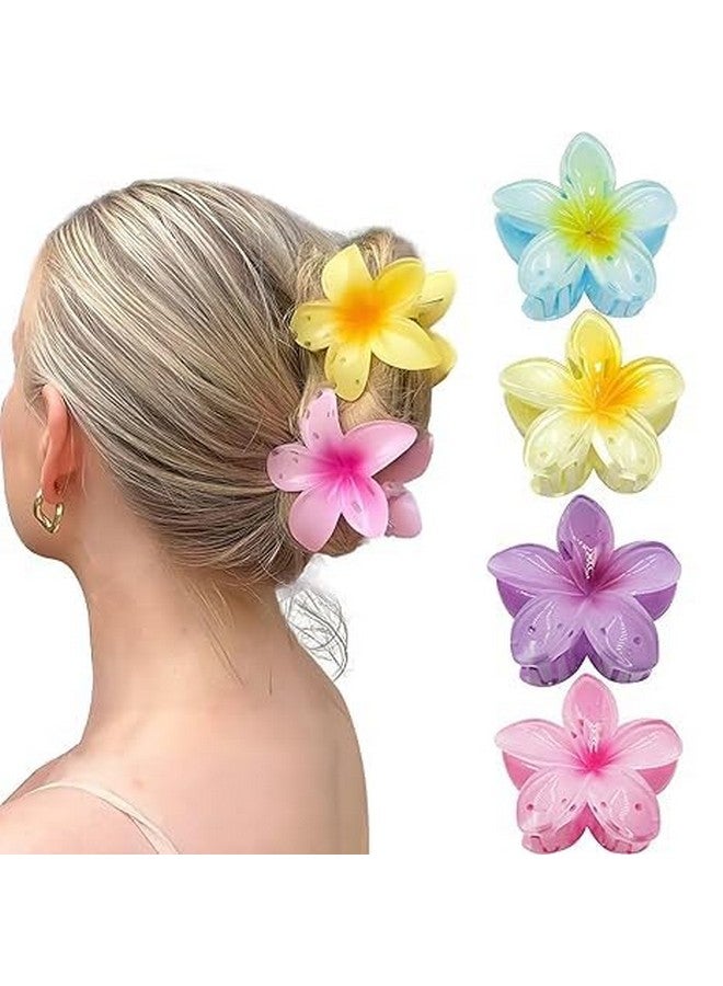 DICHOT 4pcs Tropical Flower Hair Clips, 3.3 Inch Plumeria Design, Strong Metal Spring Clutcher Claw, Multi-Colour - Image 1