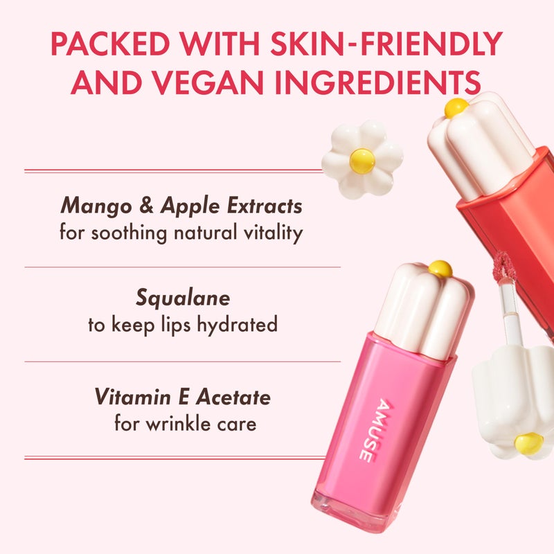Amuse SEOUL Daisy Flower Dew Tint (12 SUNDAY) | 35% High-moisture Water Tint, Long-lasting, Vitamin E Acetate, Moisturizing, No Peel Off, Lip Treatment, Non Sticky, Korean Lip Tint for Dry Lips - Image 5