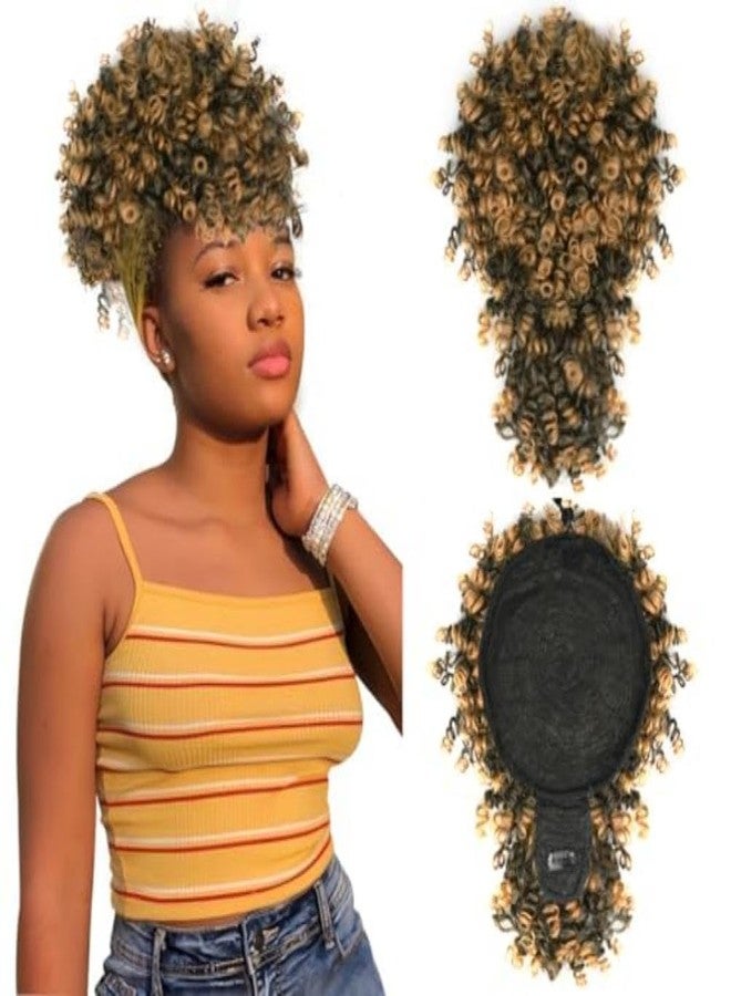 MODSIGHT Afro Puff Drawstring Ponytail with Bangs, Black to Brown Kinky Curly Ponytail Bun with Bangs Updo Hairpieces, Short Afro Puffs with Bang for Black Women (Black to Brown 1BT27) - Image 1