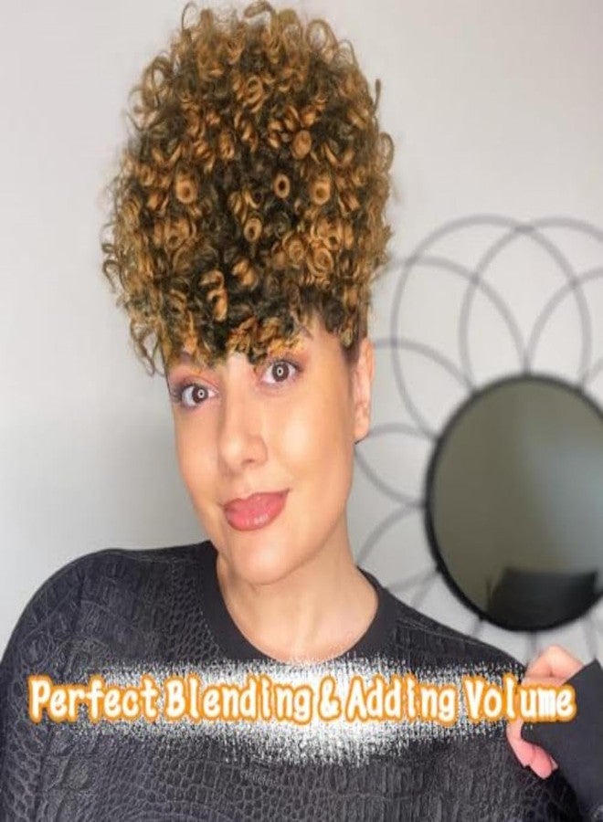 MODSIGHT Afro Puff Drawstring Ponytail with Bangs, Black to Brown Kinky Curly Ponytail Bun with Bangs Updo Hairpieces, Short Afro Puffs with Bang for Black Women (Black to Brown 1BT27) - Image 2