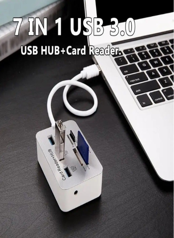 Hub 7-in-1 USB Hub with SD/TF Card Reader | USB 3.0 Multiport Adapter for Laptop, MacBook, PC - Image 2
