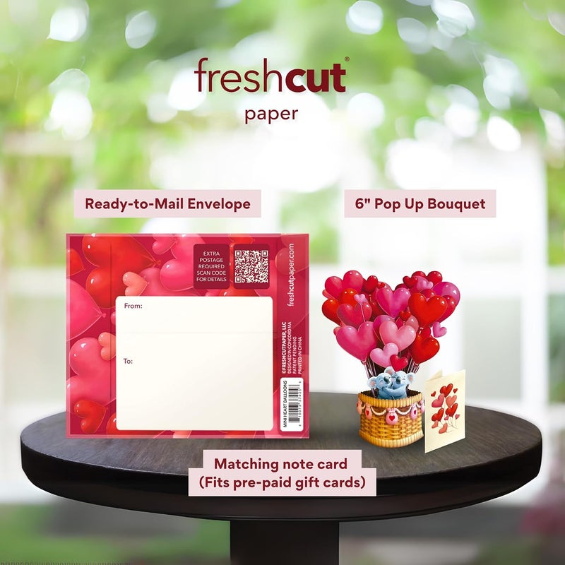 Freshcut Paper بطاقات المنبثقة، بالونات قلب مصغرة، بطاقات تهنئة ثلاثية الأبعاد بحجم 6 بوصات، عيد الحب، بطاقة ذكرى سنوية، بطاقة ملاحظات فارغة ومظروف - Image 3