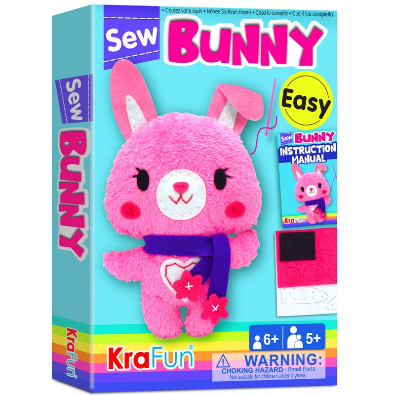 KRAFUN Beginner Sewing Kit for Kids My First Bunny Stuffed Animal Craft PrePunched Thick Felt ChildSafe Plastic Needles NoMess DIY Educational Activity Gift for Girls Boys Ages 610 - Image 2