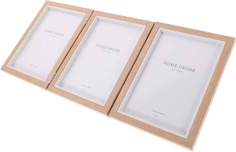 VOSAREA Wooden Foldable 7-inch Photo Frame Set, Three- -inch Wood Grain Tabletop Display Frame for Home Décor and Bedroom Photo Holder - Image 1