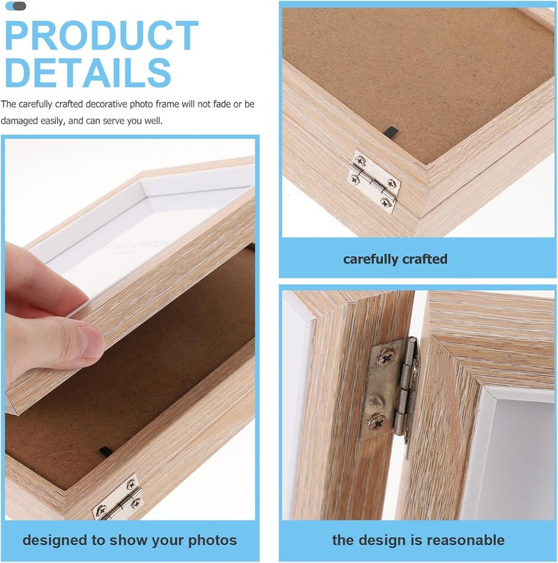 VOSAREA Wooden Foldable 7-inch Photo Frame Set, Three- -inch Wood Grain Tabletop Display Frame for Home Décor and Bedroom Photo Holder - Image 3