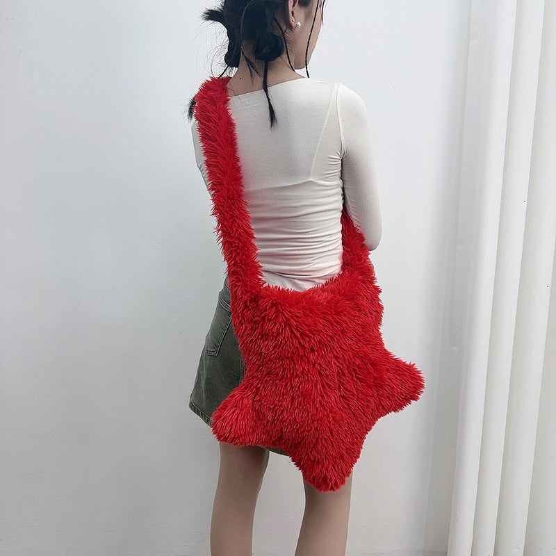 Large Capacity Plush Bag Women'S Shoulder Ins Casual Five-Pointed Star Crossbody Bag Cute All-Match Student Tote Bag - Image 5
