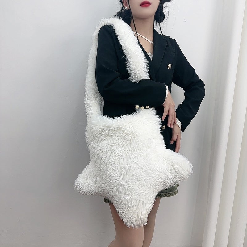 Large Capacity Plush Bag Women'S Shoulder Ins Casual Five-Pointed Star Crossbody Bag Cute All-Match Student Tote Bag - Image 4