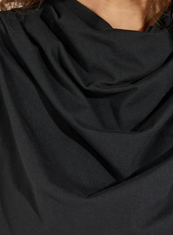 Styli Solid Cowl Neck Cap Sleeves Top