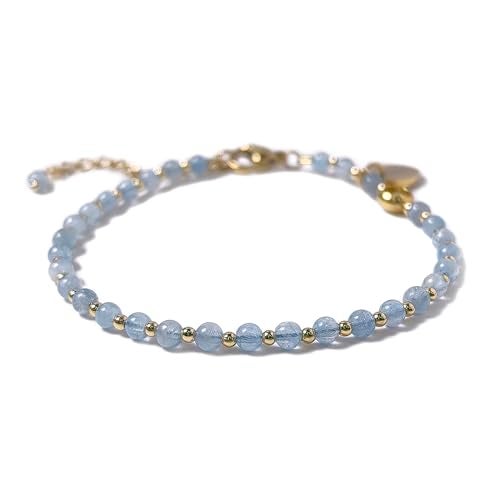 Morchic 3mm Blue Aquamarine Tiny Beads Bracelet for Women, Adjustable 7.1" Dainty Handmade Energy Gem Jewelry, Birthday Gift - Image 1