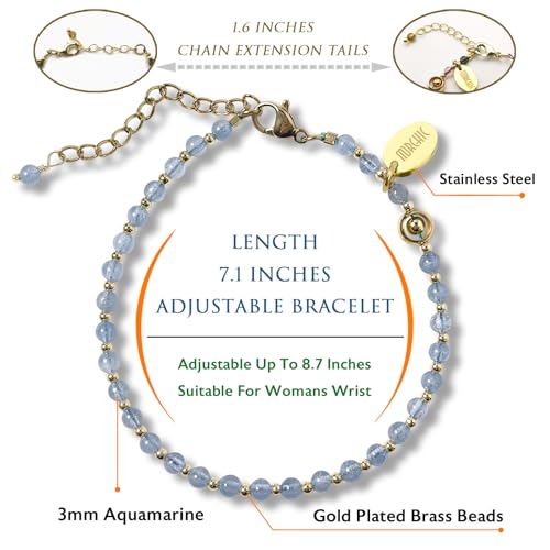 Morchic 3mm Blue Aquamarine Tiny Beads Bracelet for Women, Adjustable 7.1" Dainty Handmade Energy Gem Jewelry, Birthday Gift - Image 2