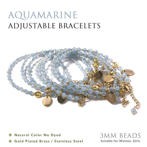 Morchic 3mm Blue Aquamarine Tiny Beads Bracelet for Women, Adjustable 7.1" Dainty Handmade Energy Gem Jewelry, Birthday Gift - Image 3