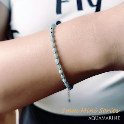 Morchic 3mm Blue Aquamarine Tiny Beads Bracelet for Women, Adjustable 7.1" Dainty Handmade Energy Gem Jewelry, Birthday Gift - Image 4
