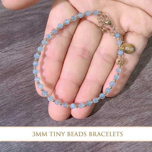 Morchic 3mm Blue Aquamarine Tiny Beads Bracelet for Women, Adjustable 7.1" Dainty Handmade Energy Gem Jewelry, Birthday Gift - Image 5