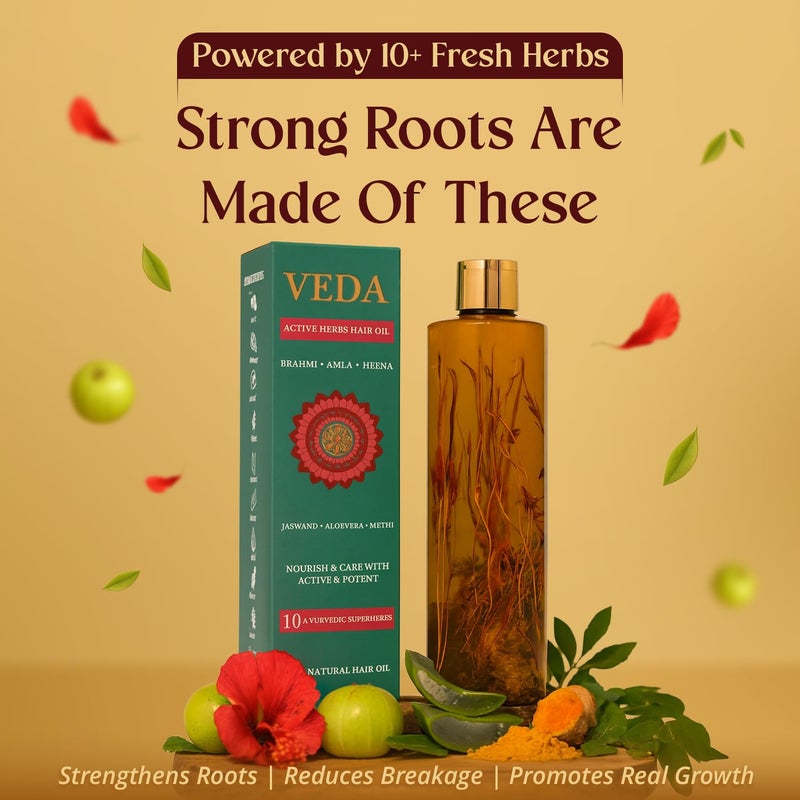 VEDA Active Herbs Hair Oil | Hair Growth Oil | Infused with Herbs | 200ml - Image 4