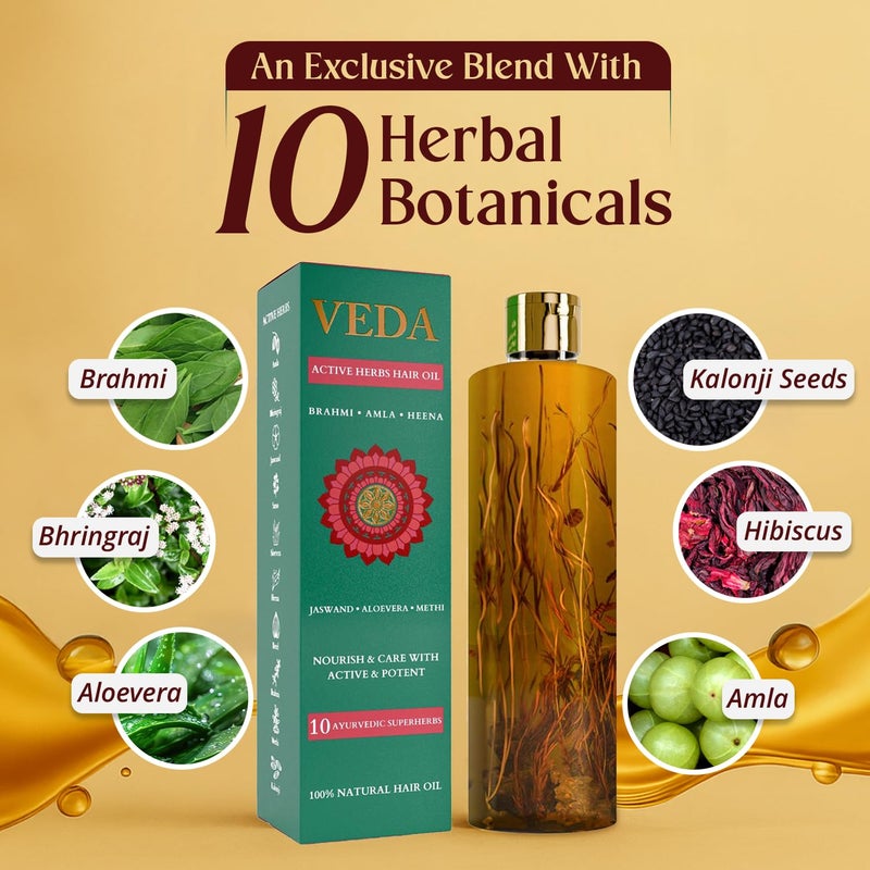 VEDA Active Herbs Hair Oil | Hair Growth Oil | Infused with Herbs | 200ml - Image 3