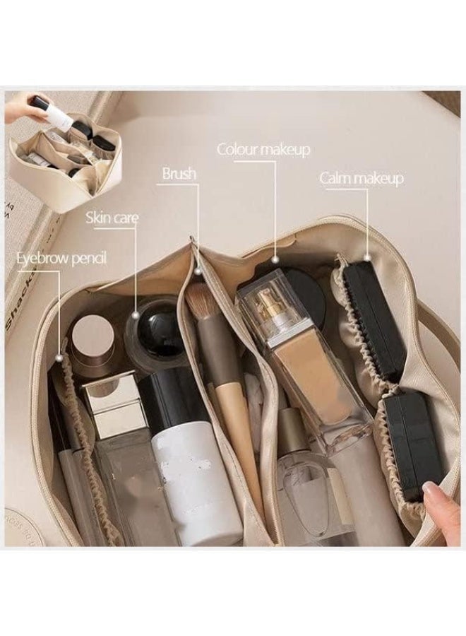 ECVV Large-Capacity Travel Cosmetic Bag, Large Travel Makeup Bag, Waterproof Portable Leather Makeup Bags, Double-Layered Cosmetic Bag, Multifunctional Storage Makeup Bags for Women (white) - Image 3