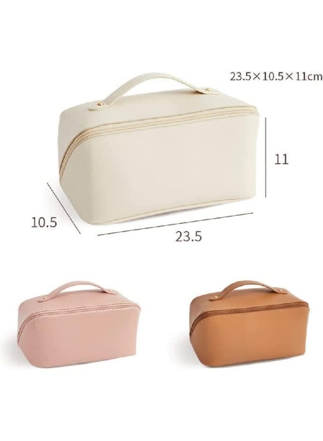 ECVV Large-Capacity Travel Cosmetic Bag, Large Travel Makeup Bag, Waterproof Portable Leather Makeup Bags, Double-Layered Cosmetic Bag, Multifunctional Storage Makeup Bags for Women (white) - Image 5