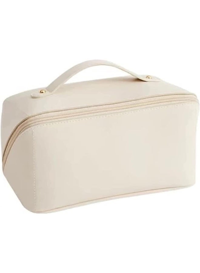 ECVV Large-Capacity Travel Cosmetic Bag, Large Travel Makeup Bag, Waterproof Portable Leather Makeup Bags, Double-Layered Cosmetic Bag, Multifunctional Storage Makeup Bags for Women (white) - Image 2