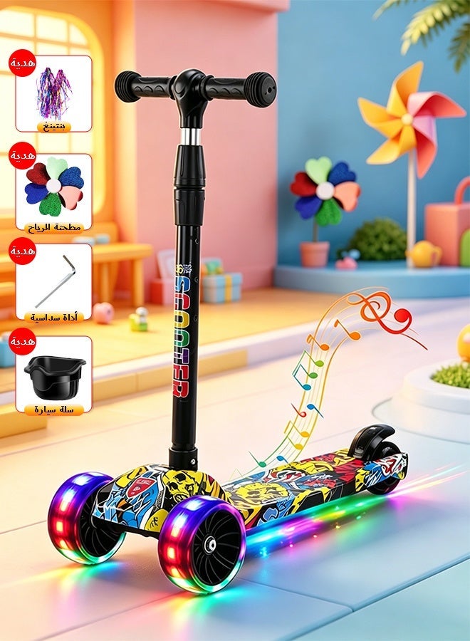Kids Scooter, Kids Toddler Scooter, Foldable, 4 Height Adjustable, Luminous Wheels, Dynamic Music, Suitable for Balance Exercise for Children 2-12 Years Old - Image 2