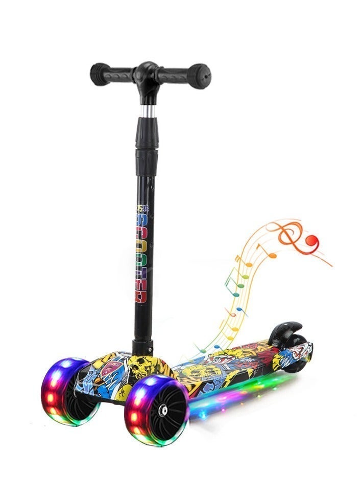 Kids Scooter, Kids Toddler Scooter, Foldable, 4 Height Adjustable, Luminous Wheels, Dynamic Music, Suitable for Balance Exercise for Children 2-12 Years Old - Image 3