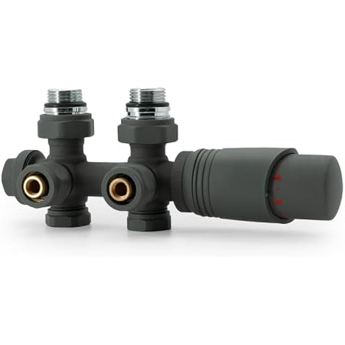 ANGLE RADIATOR VALVE VALVES FOR RADIATORS WITH BLOCK H CENTRAL CONNECTIONS 50 MM UNIVERSAL RADIATOR VALVE WITH THERMOSTATIC HEAD VALVE FOR RADIATOR ANTHRACITE - Image 1