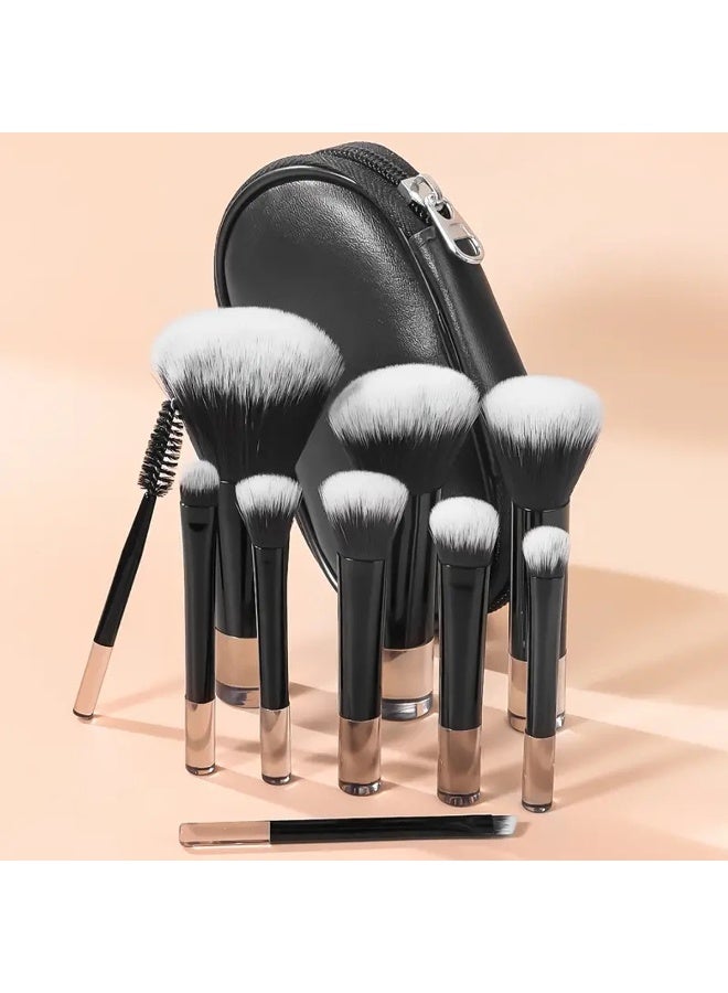 JUMEI 10Pcs Makeup Brushes, Makeup Brush Set Professional Travel, Mini Full Complete Function Cosmetic Brushes Kit Face Eye Makeup Brushes with Brush Pouch for Cream, Liquid & Powder (Black) - Image 1