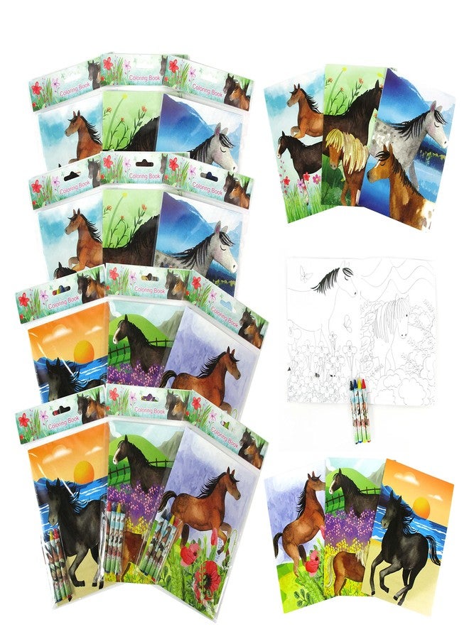TINYMILLS Horse and Pony Coloring Book Set with 12 Coloring Books and 48 Crayons Horse Western Birthday Party Supplies Favor Bag Filler Carnival Prizes Rewards Stocking Stuffers - Image 1