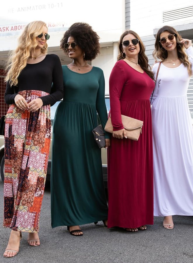 VIISHOW Women's Long Sleeve Loose Plain Maxi Dresses Casual Long Dresses with Pockets, 1-long Sleeve Navy Blue, L - Image 3
