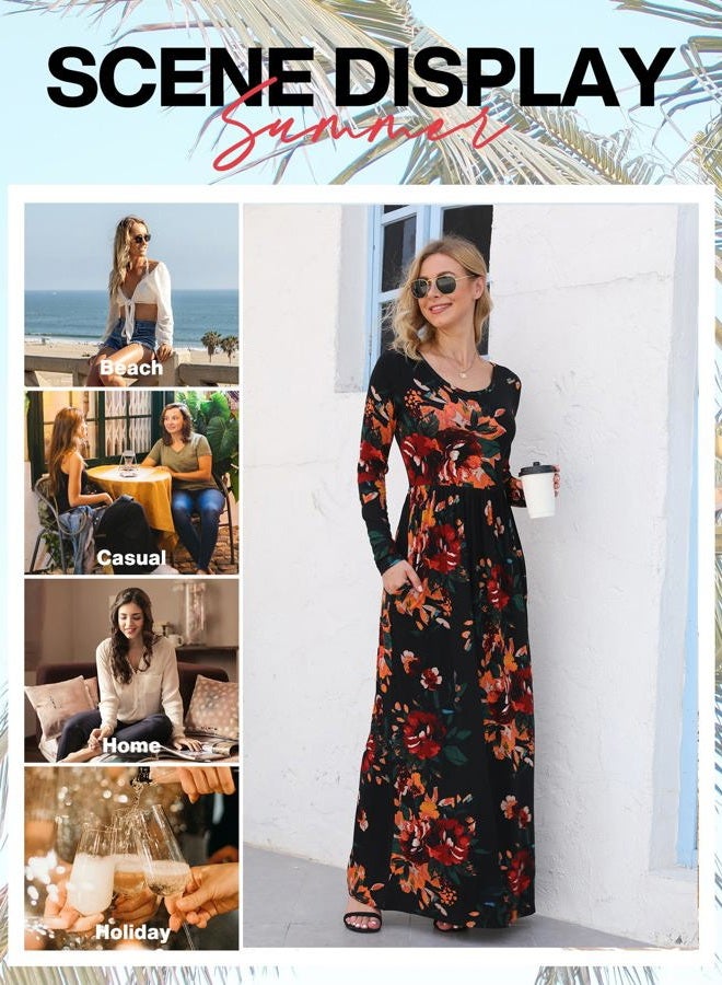 VIISHOW Women's Long Sleeve Loose Plain Maxi Dresses Casual Long Dresses with Pockets, 1-long Sleeve Navy Blue, L - Image 5