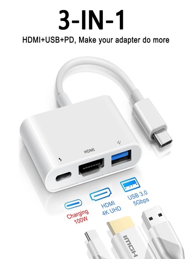 AKWOR محول متعدد المنافذ USB C إلى HDMI عبوة 2، محول USB C إلى USB 3.0 OTG 3 في 1 مع HDMI بدقة 4K، شحن PD100W متوافق مع iPhone 15/16، iPad Air/Pro، MacBook، XPS، Galaxy S23 - Image 2