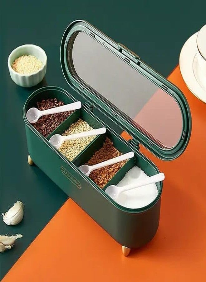 MVM Enterprise Four-Grid Seasoning Box Household Integrated Seasoning Jar Set Plastic Compartment with Spoon Seasoning Jar 4-Grid Seasoning Containers - Image 2