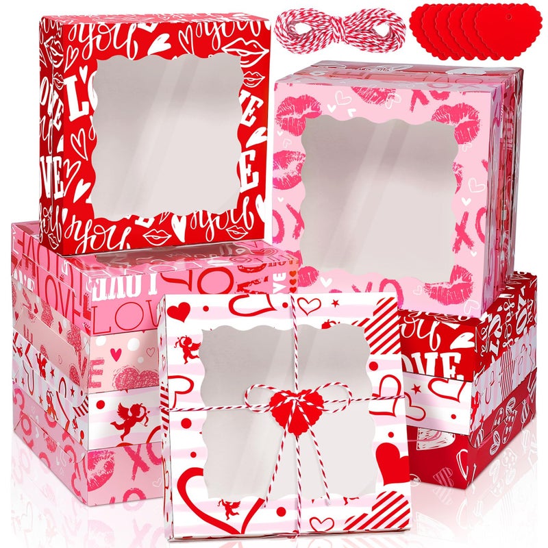 MIMIND 24 Packs Heart Cookie Boxes 10 x 10 x 2.5 Inches Heart Bakery Treat Boxes with PVC Window Cupcake Treat Boxes with Heart Cards Favors for Wedding Cooking Party - Image 1