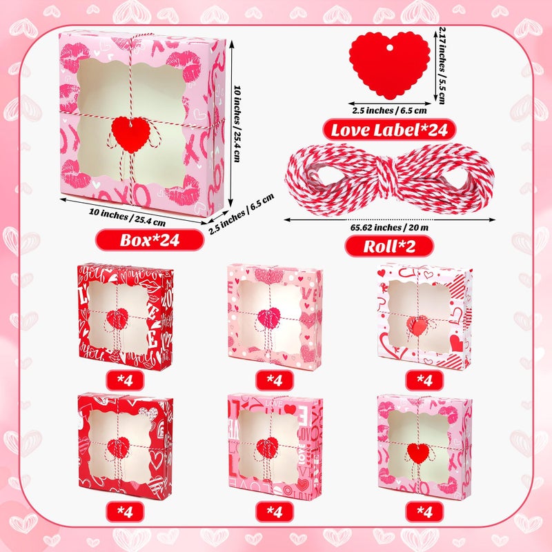 MIMIND 24 Packs Heart Cookie Boxes 10 x 10 x 2.5 Inches Heart Bakery Treat Boxes with PVC Window Cupcake Treat Boxes with Heart Cards Favors for Wedding Cooking Party - Image 2