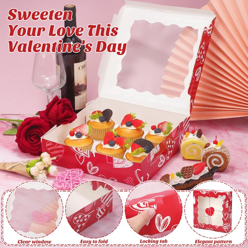 MIMIND 24 Packs Heart Cookie Boxes 10 x 10 x 2.5 Inches Heart Bakery Treat Boxes with PVC Window Cupcake Treat Boxes with Heart Cards Favors for Wedding Cooking Party - Image 3