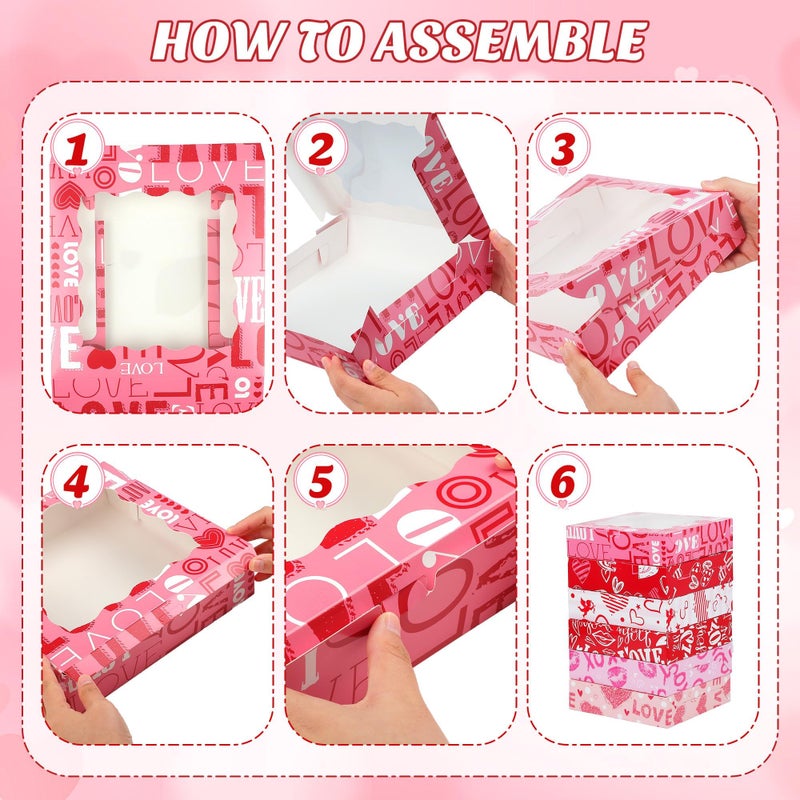 MIMIND 24 Packs Heart Cookie Boxes 10 x 10 x 2.5 Inches Heart Bakery Treat Boxes with PVC Window Cupcake Treat Boxes with Heart Cards Favors for Wedding Cooking Party - Image 4