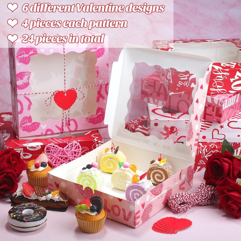 MIMIND 24 Packs Heart Cookie Boxes 10 x 10 x 2.5 Inches Heart Bakery Treat Boxes with PVC Window Cupcake Treat Boxes with Heart Cards Favors for Wedding Cooking Party - Image 5