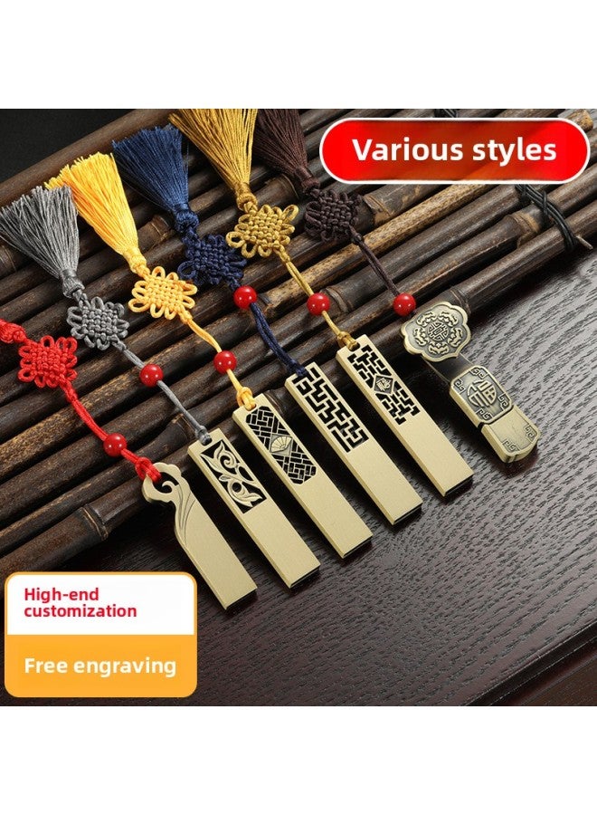 Vintage Chinese Style Brass Antique U Disk Four-leaf Clover Copper Money Ruyi Exhibition Gift Wedding U Disk Engraving Logo-Color:Wufu Ruyi-Capacity:8GB - Image 2