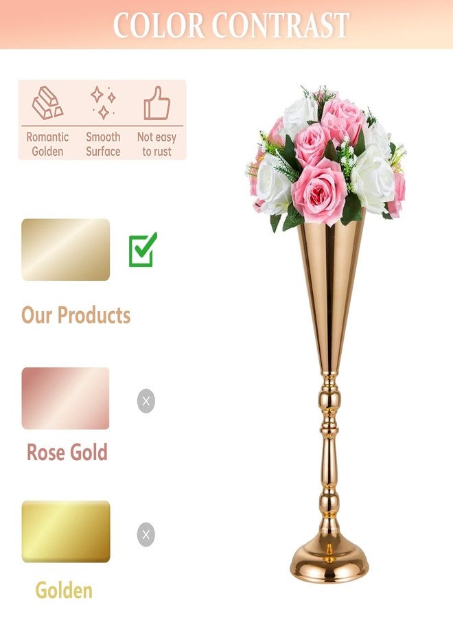 LANLONG Set of 2 Tabletop Metal Wedding Flower Trumpet Vase Wedding Centerpiece Flower Vase for Wedding Event Decoration Living Decor Party Decor (Gold, 2×L) - Image 3
