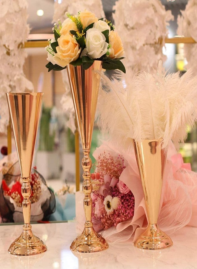 LANLONG Set of 2 Tabletop Metal Wedding Flower Trumpet Vase Wedding Centerpiece Flower Vase for Wedding Event Decoration Living Decor Party Decor (Gold, 2×L) - Image 5