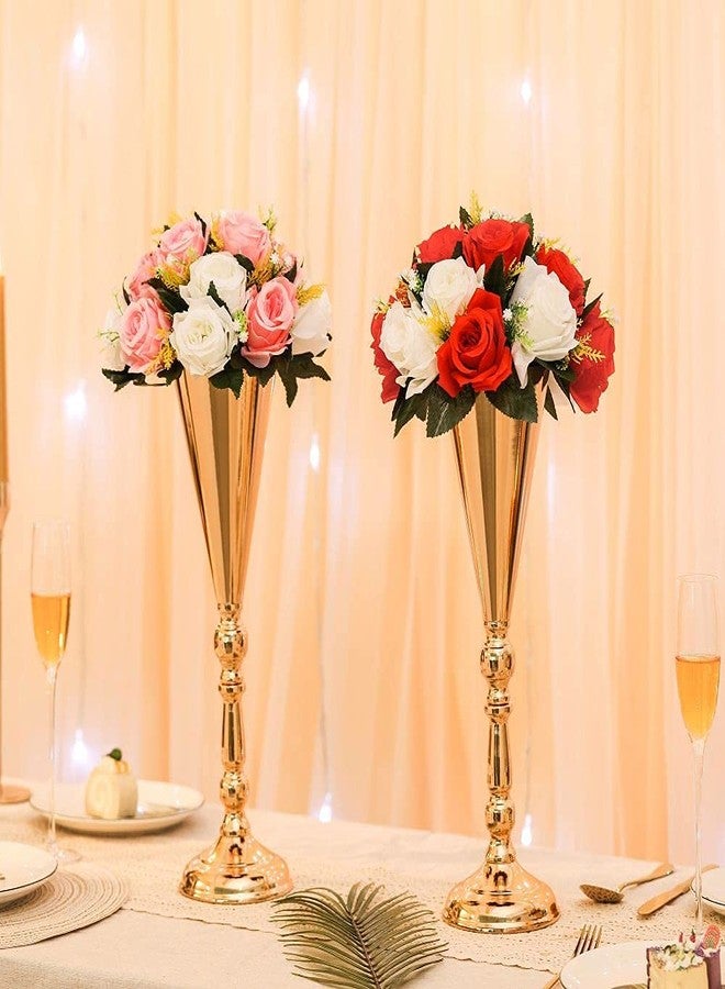 LANLONG Set of 2 Tabletop Metal Wedding Flower Trumpet Vase Wedding Centerpiece Flower Vase for Wedding Event Decoration Living Decor Party Decor (Gold, 2×L) - Image 2