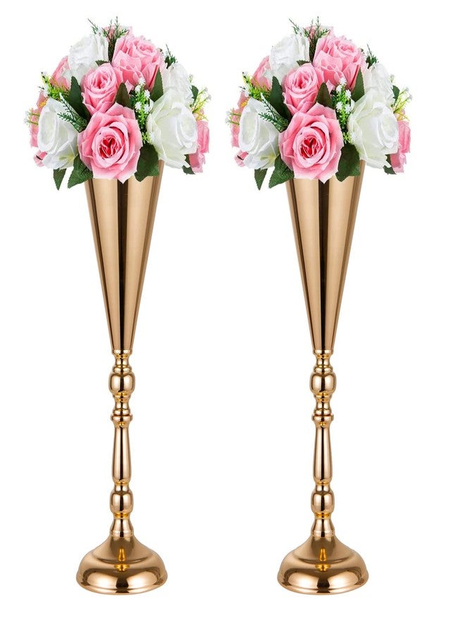 LANLONG Set of 2 Tabletop Metal Wedding Flower Trumpet Vase Wedding Centerpiece Flower Vase for Wedding Event Decoration Living Decor Party Decor (Gold, 2×L) - Image 1